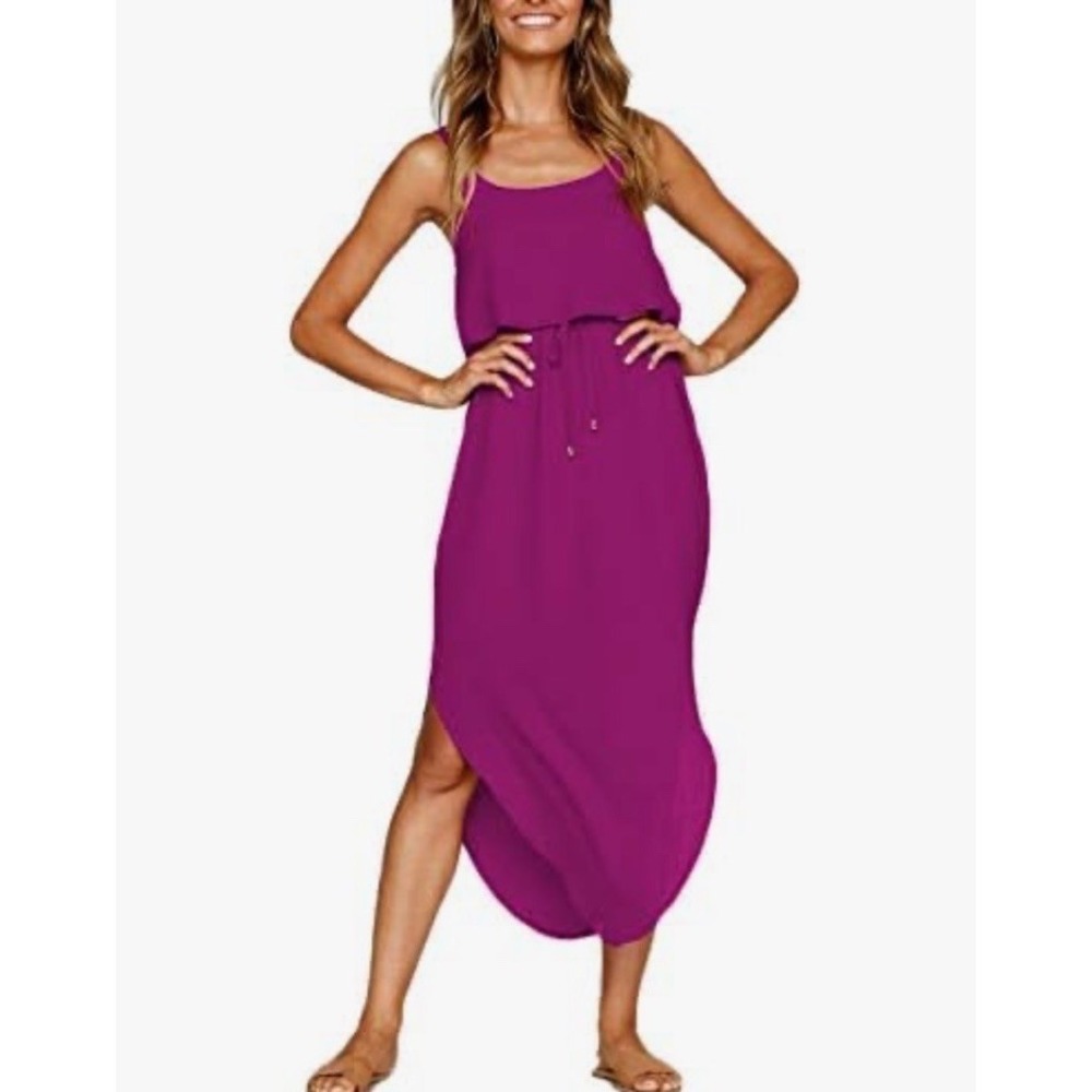 NERLEROLIAN Pink Strappy Midi Dress Large Small Sleeveless Casual Summer Beach